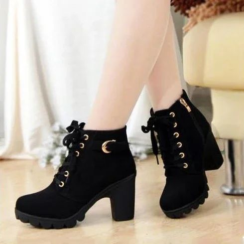 2024 New Spring Winter Women Pumps Boots High Quality Lace-up European Ladies Shoes PU High Heels Boots Fast Delivery