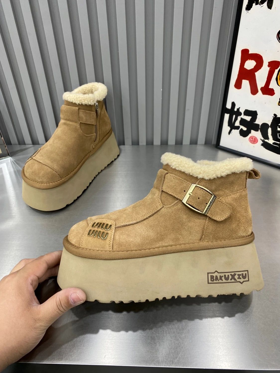 2024 New Fur Platform Women Ankle Boots Flats Suede Warm Shoes Woman Trend Designer Brand Short Plush Cozy Femme Snow Botas