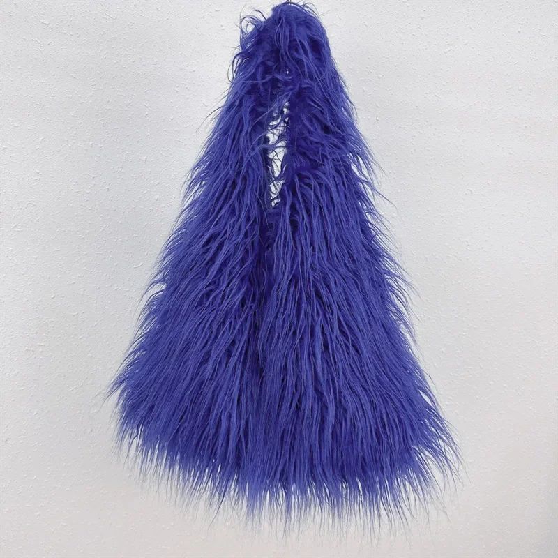 2025 NEW Wool Women's Plush Shoulder Bags Y2k Hot Girls Faux Fur Drawstring Bucket Bag Fashion Female Furry Purse Tote Handbags