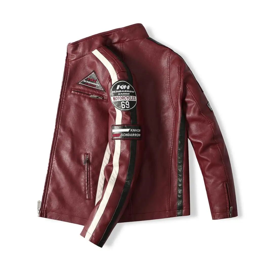 New Motorcycle Jacket For Men In Autumn/Winter 2020 Fashion Casual Leather Embroidered Flight Jacket In Winter Velvet Pu Jacke