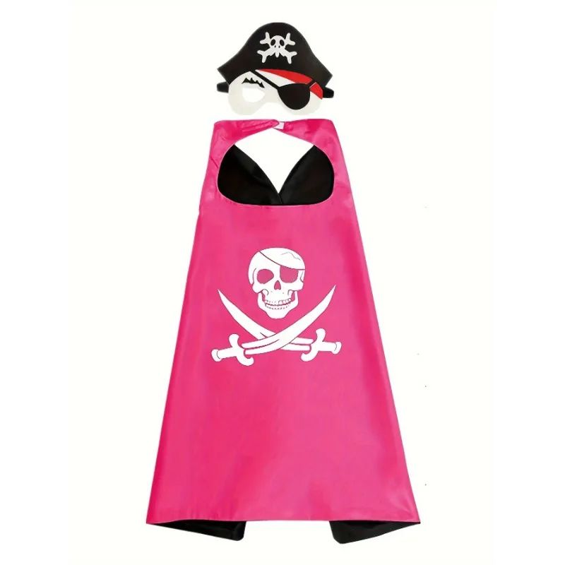 3-12Y Pirate Skull Cape Toddler Play House Dress Up Cape Printed Pattern Holiday Performance Fashion Suit Halloween Party Gift