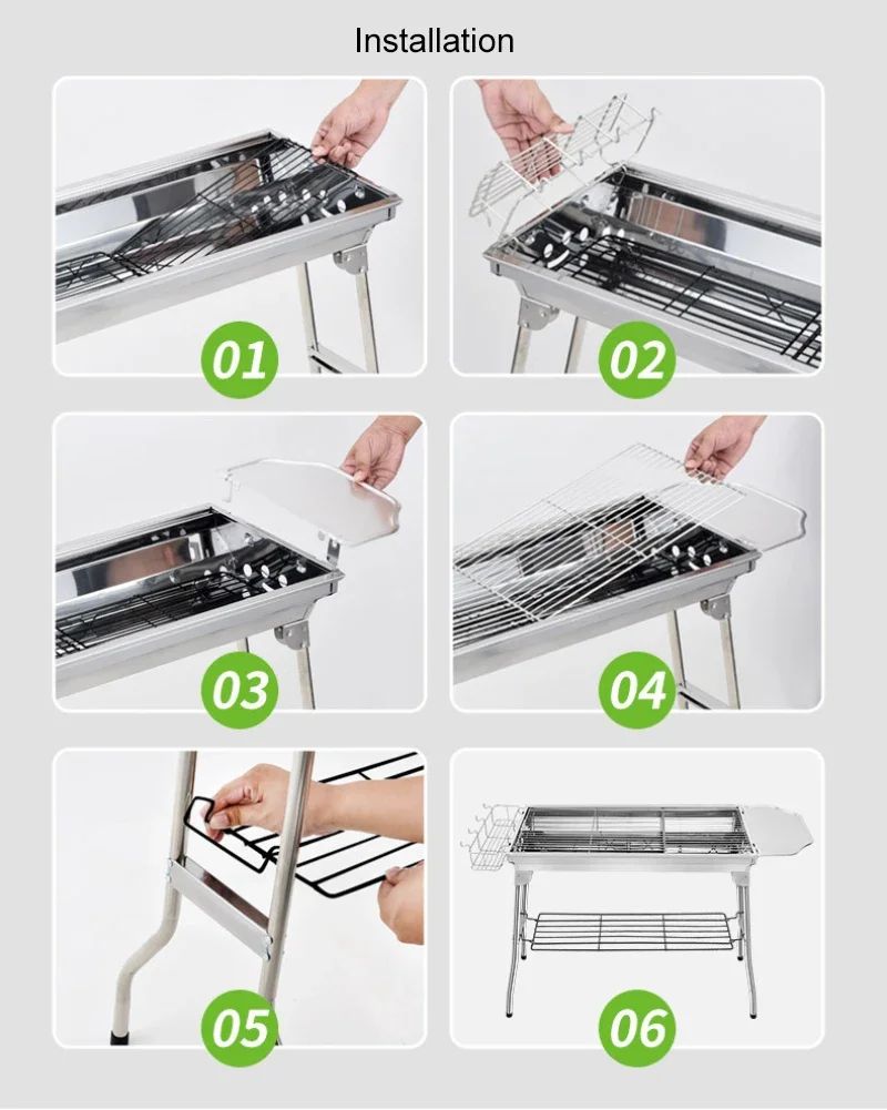Stainless Steel Charcoal Grill Barbecue Tool Portable Free Installation Handle Folding BBQ Cooking Grid For Park