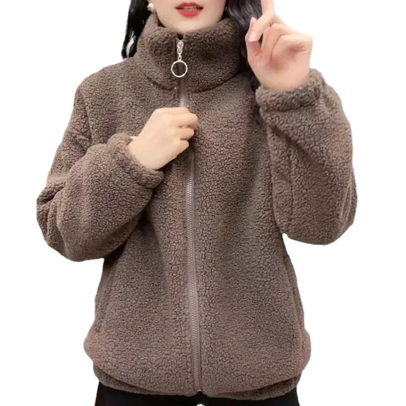 Plus Size Thickened Lamb Fur Cotton Jacket Warm Fashionable Mid-aged And Elderly Women's Outerwear Particle Fleece Thick Coat