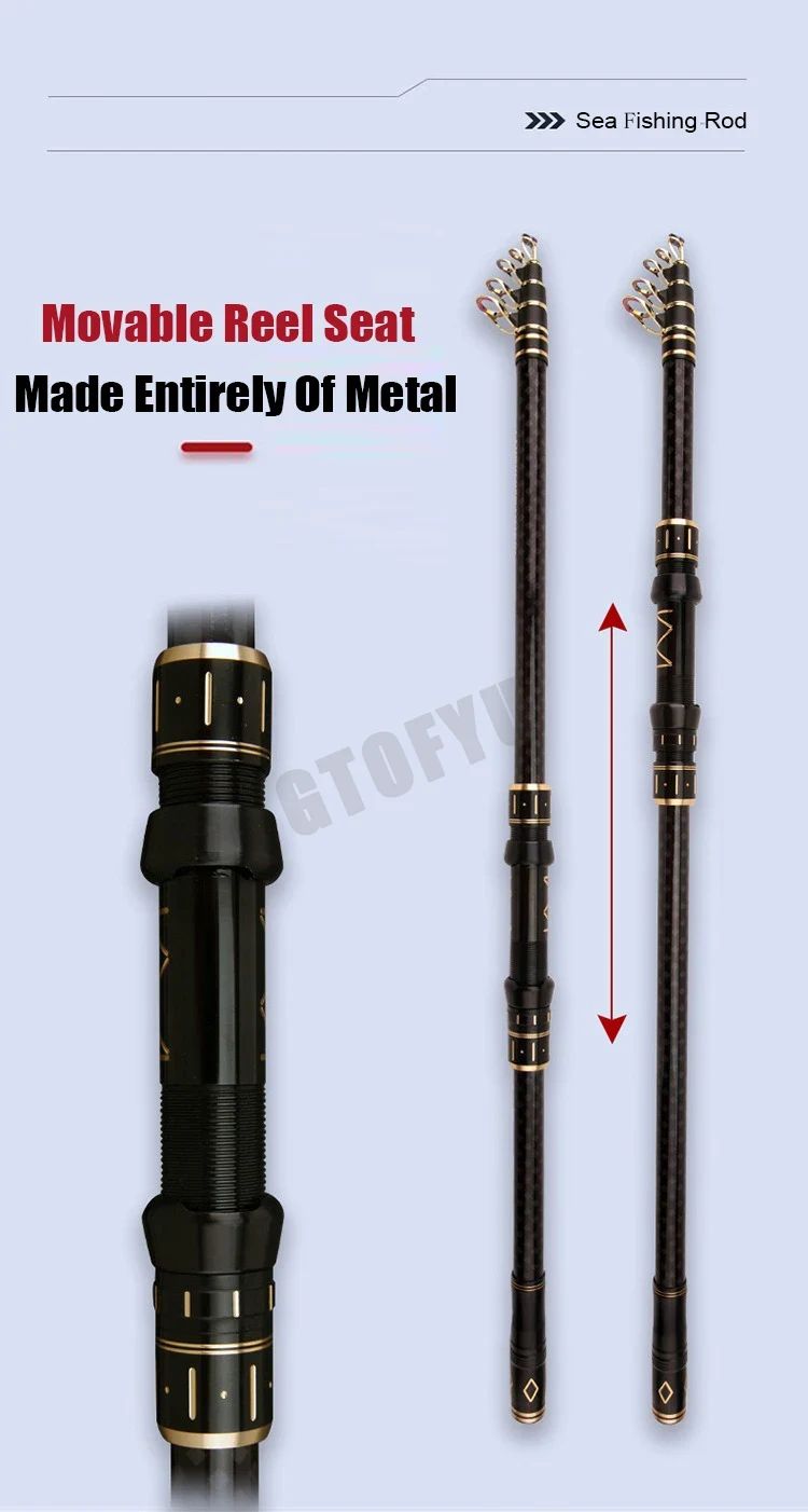 2.1m-4.5m Telescopic Fishing Rod Travel Surf Rod Spinning Power 10-250g Distance Throwing Pole High Carbon Baitcasting Rod