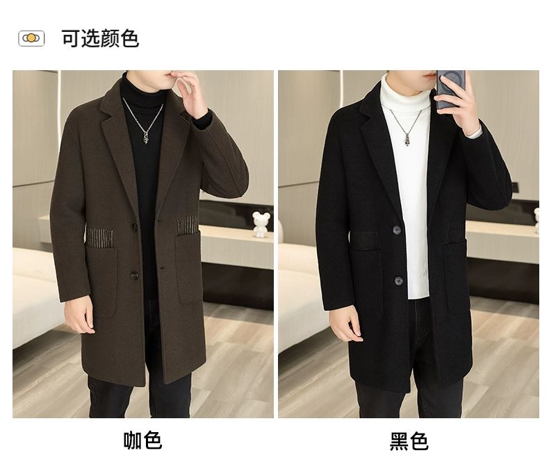 Men's Long Over-the-Knee Trench Coat Youth Black Business Casual Suit Collar Overcoat Mid-Length Trench Coat