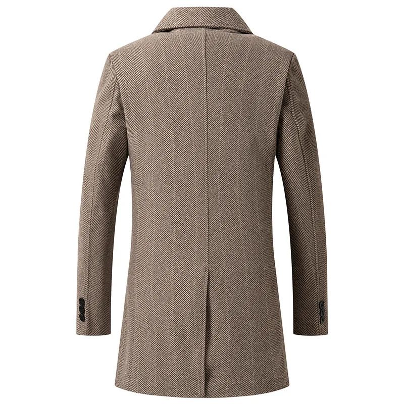 Men Wool Overcoat New Vintage Tweed Long Jackets Business Formal Male Suit Blazer Lapel Herringbone Costume Home