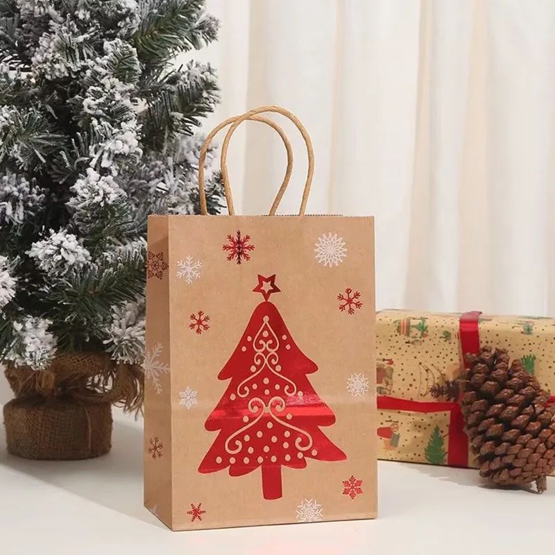 Christmas Kraft Paper Handbags 2026 Xmas Gifts Bag Merry Christmas Decor For Home Cristmas Navidad New Year Packing Bags