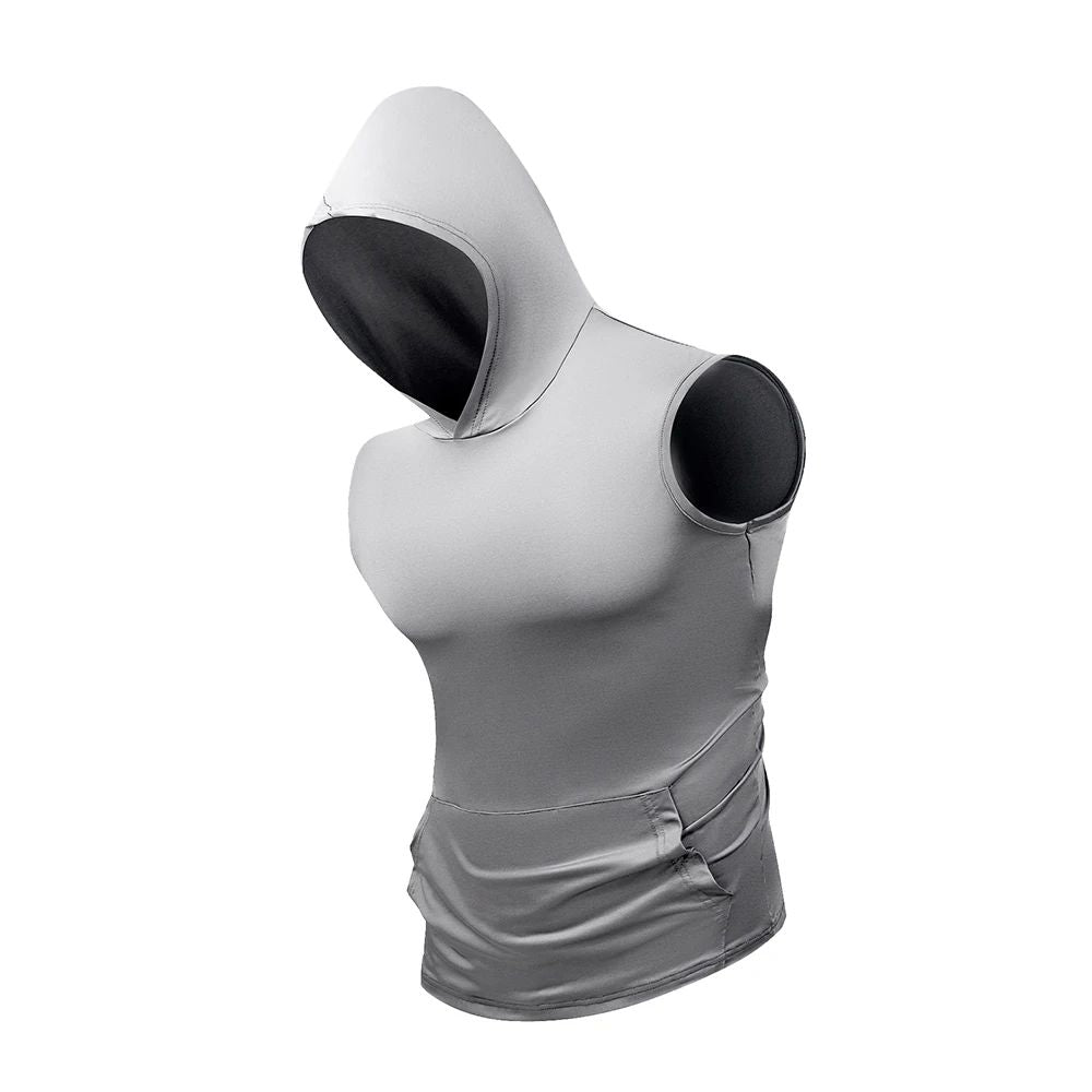 Men's Quick Dry Vest with Hoodies Solid Color GYM Tank Top Tees Summer Men's Sleeveless Pullover Fitness Swimming Running Shirt