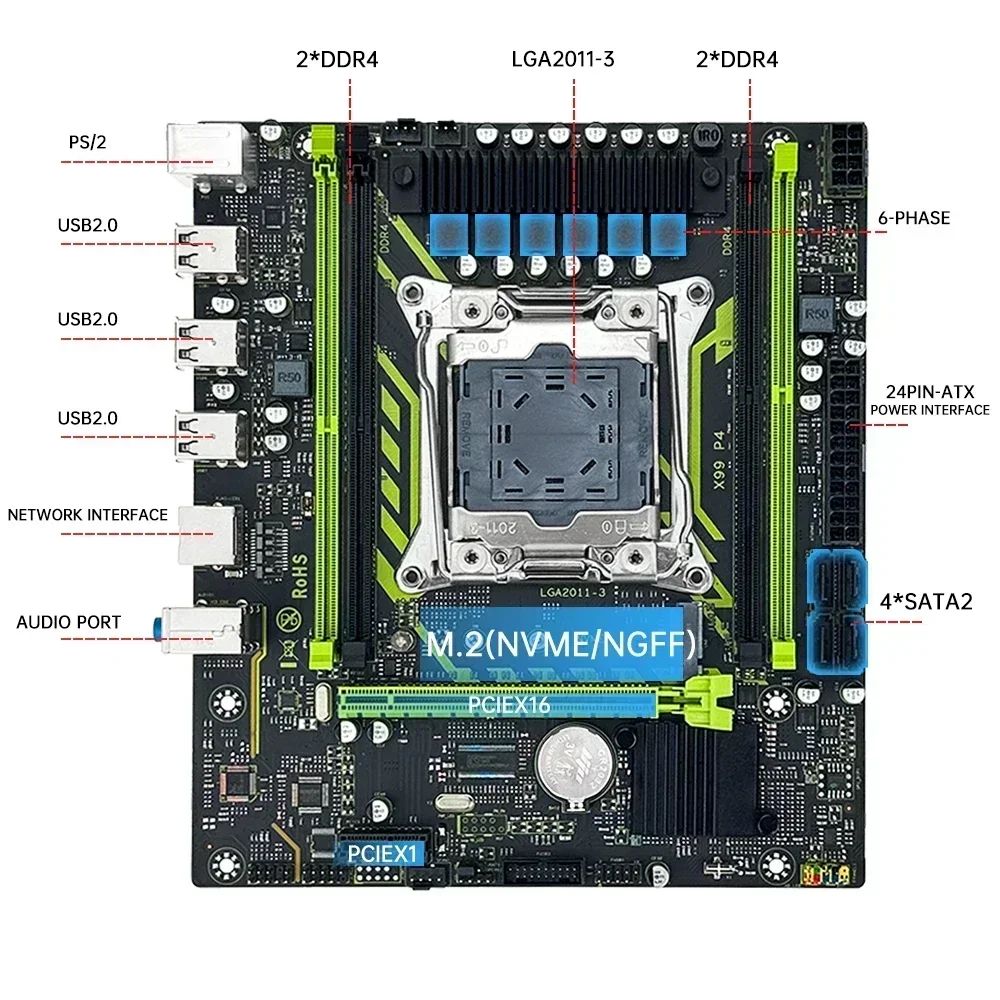 SOYO X99 Motherboard Set With LGA2011-3 Xeon E5 2630 V4 CPU DDR4 16GB (1*16GB) 2133MHz RAM NVME M.2 SATA Computer Accessories