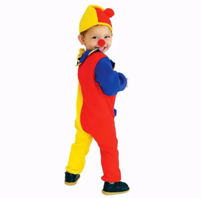 Children Halloween Buffoon Costumes Baby Clown Cosplay Costume Circus Jumpsuits Kids Christmas Day New Year Rompers Hat