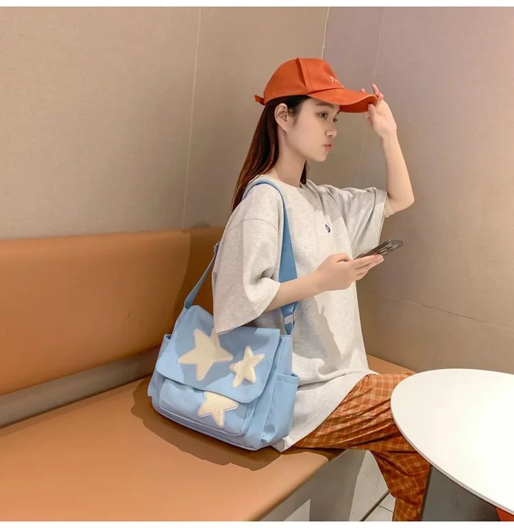 Women Star Pattern Y2k Messenger Bag Casual Tote Lady Simple Large Capacity Shoulder Bag Girl Travel School Bookbag Handbag