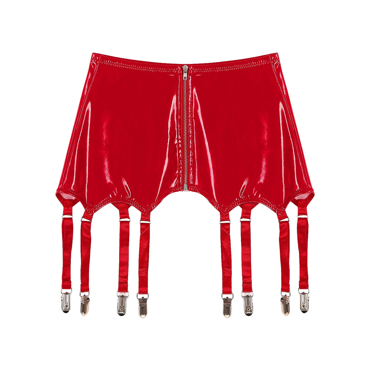 Womens Garters Latex Skirts Ladies Suspender Belt Wet Look Patent Leather Mini Skirts Garters with Metal Clips Clubwear Costume
