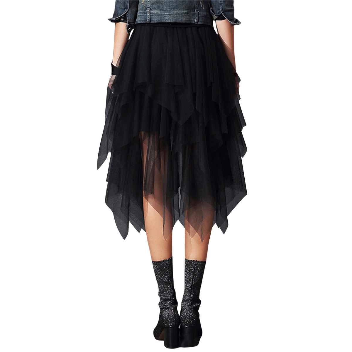 New Fairycore Lady ´s Fashionable Sexy Solid Color Mesh Skirt, Irregular Elastic Tulle Bubble Skirt, Daily Life and Vacation