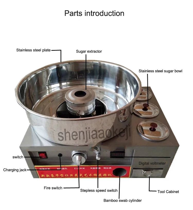Commercial Marshmallow Machine Stainless Steel Gas Cotton Candy Maker DIY Candy Floss Machine Fancy Brushed Spun Sugar Machine