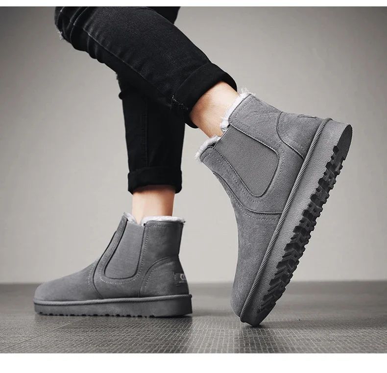 2025 New Men Boots Winter Warm Plush High Tops Leather Casual Shoes Outdoor Fashion Snow Boots