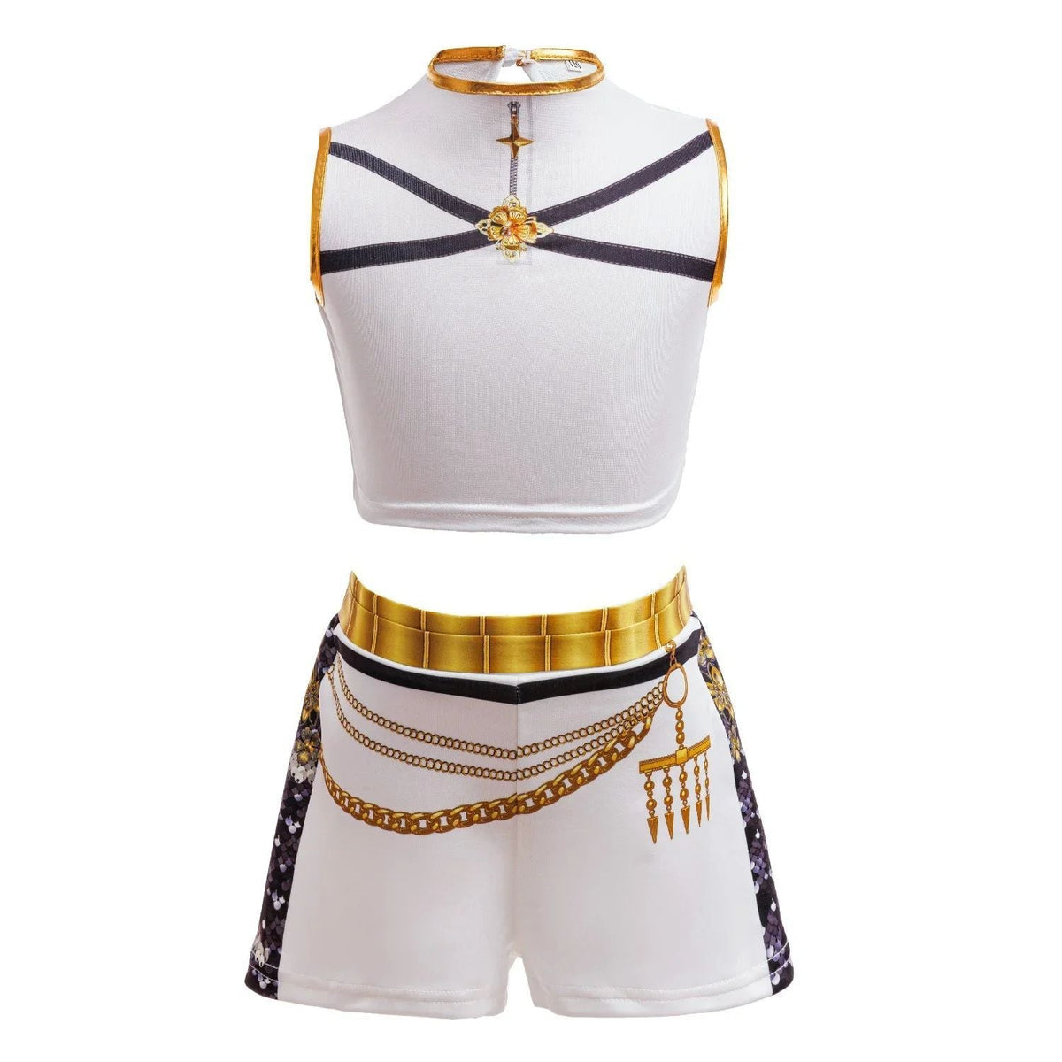Girls Black?Gold 3D Printed Jacket Shorts Cosplay Set Kids Outfit for Stage Show Birthday Party Halloween Carnival Dress?Up