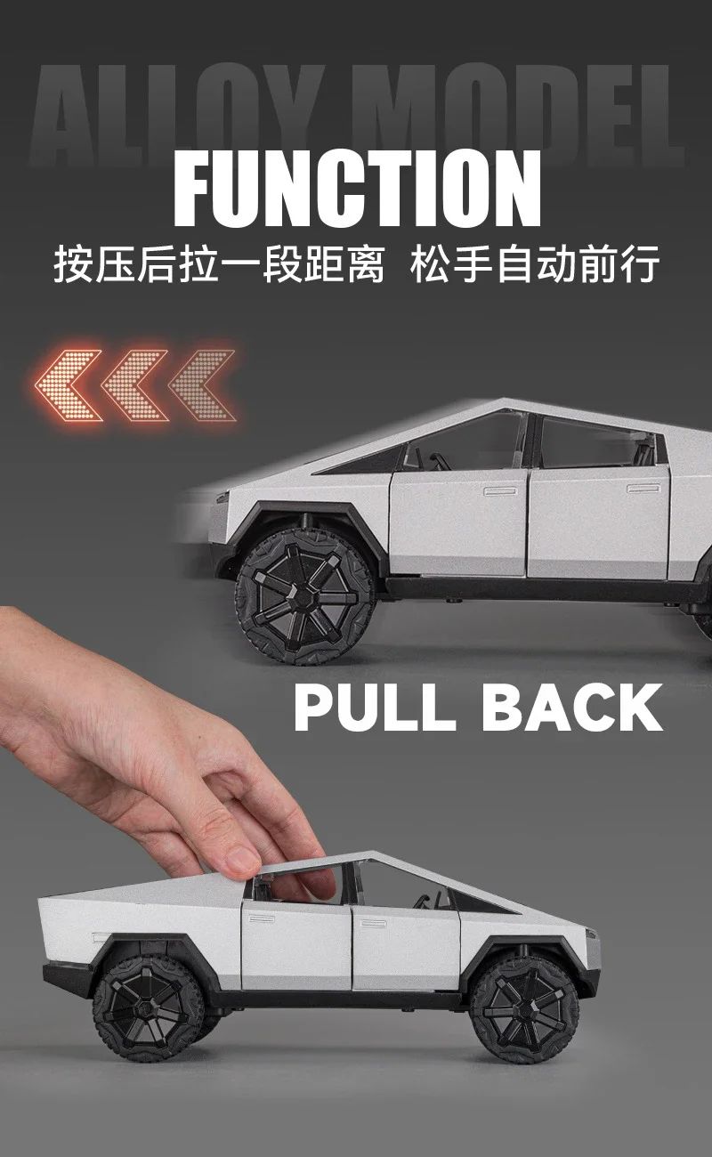 Alloy Model Car 1:24 Diecast Miniature Metal Pickup Vehicle Chidlren Birthday Collected Gift Van Truck Tesla Cybertruck Boys Toy