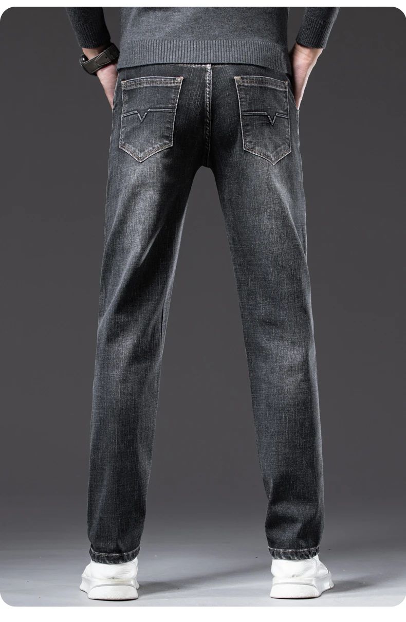 Autumn Winter New Business Men's Jeans Classic Fashion Stretch Washed Casual Denim Trousers Comfortable Straight Male pants