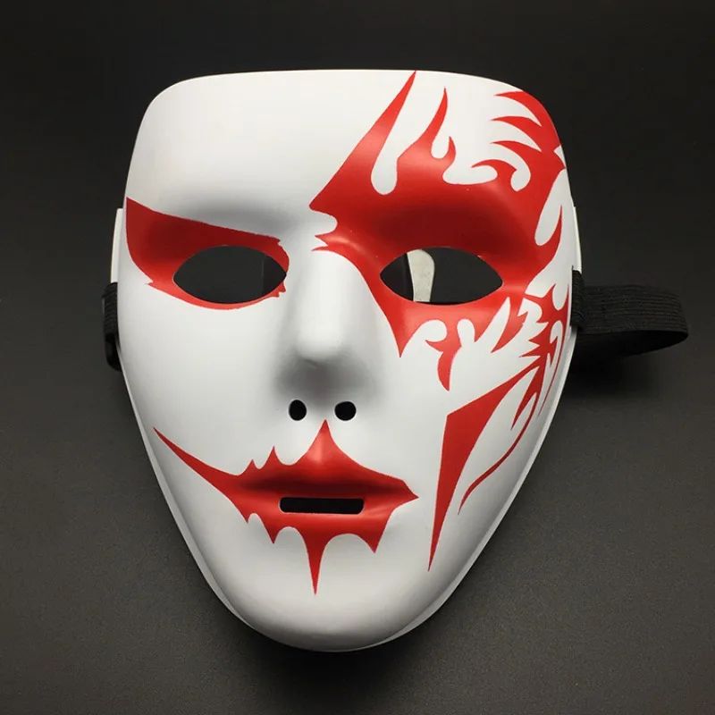 Masquerade Halloween Full Face Mask Hand Painted White Death Clown Black Gold Adult Street Dance Eye Mask Prop