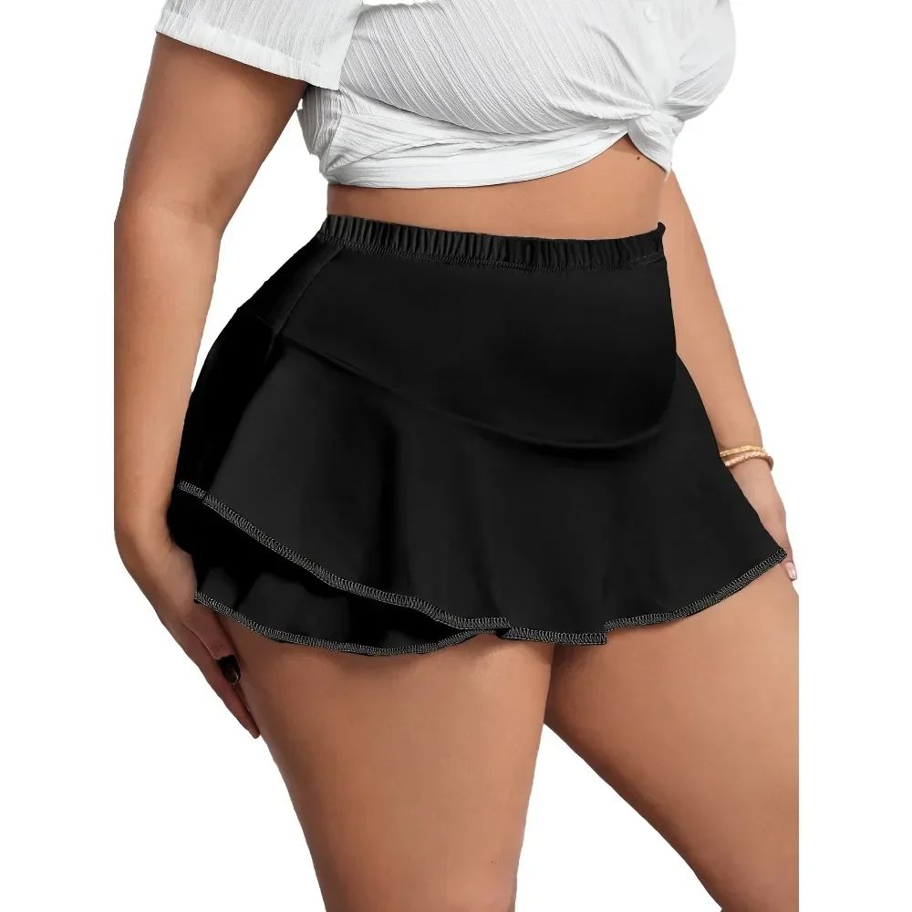 Plus Size 1XL-5XL Women's Casual Skirts Pleated Home Skirts Ladies Fashion Sexy Short Leggings Solid Color Skirts