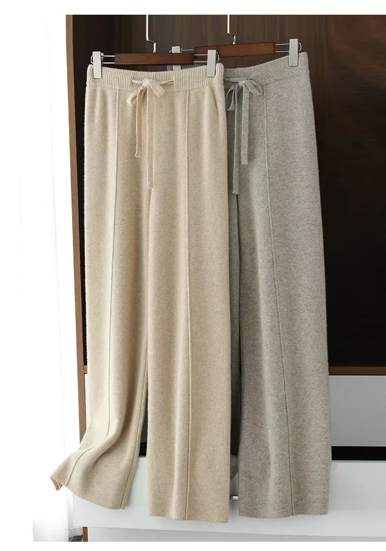 High Waist Knitted Woolen Wide Leg Pants Autumn Winter New Style Drapey Floor-Length Casual Trousers Skin-friendly Warm