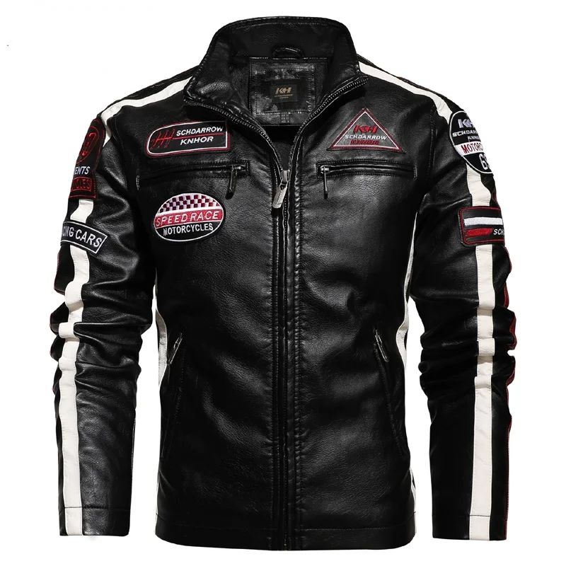New Motorcycle Jacket For Men In Autumn/Winter 2020 Fashion Casual Leather Embroidered Flight Jacket In Winter Velvet Pu Jacke