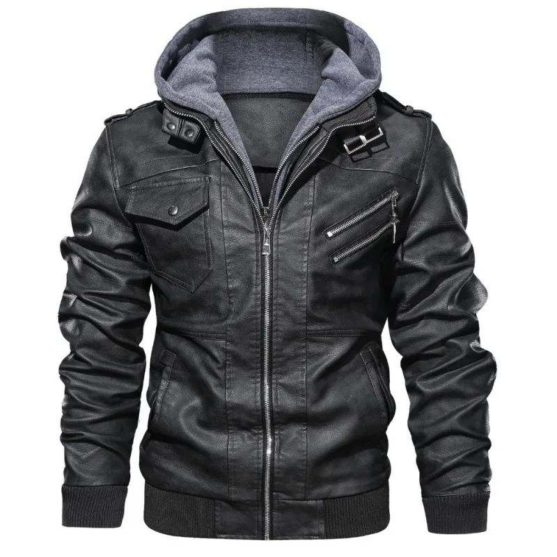 Men Faux Leather Cardigan Leathers Jackets Zipper Coat Long Sleeve Solid Autumn Moto Bike Casual Autumn 2025 Hooded Spliced