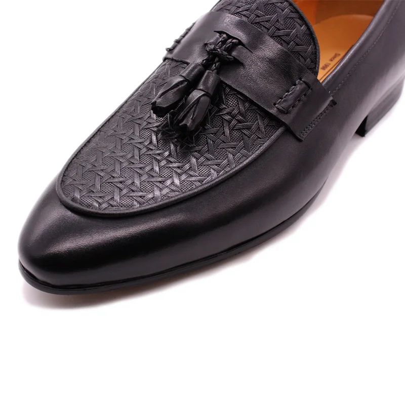FELIX CHU Men's Genuine Leather Tassel Loafers Italian Luxury Fashion Slip-On Dress Shoes for Parties Weddings Casual Wear