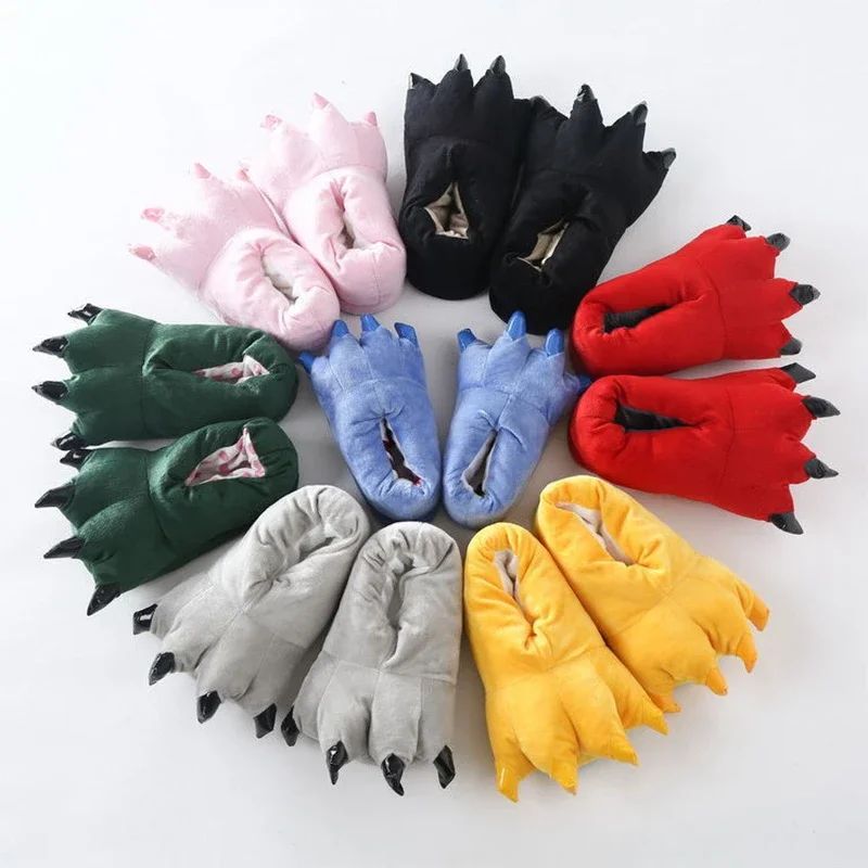 Tiger Animal Paw Slippers For Boy Girl Unisex Kids Cute Monster Claw Slippers Cartoon Soft Plush Warm Home Slippers Child Shoes