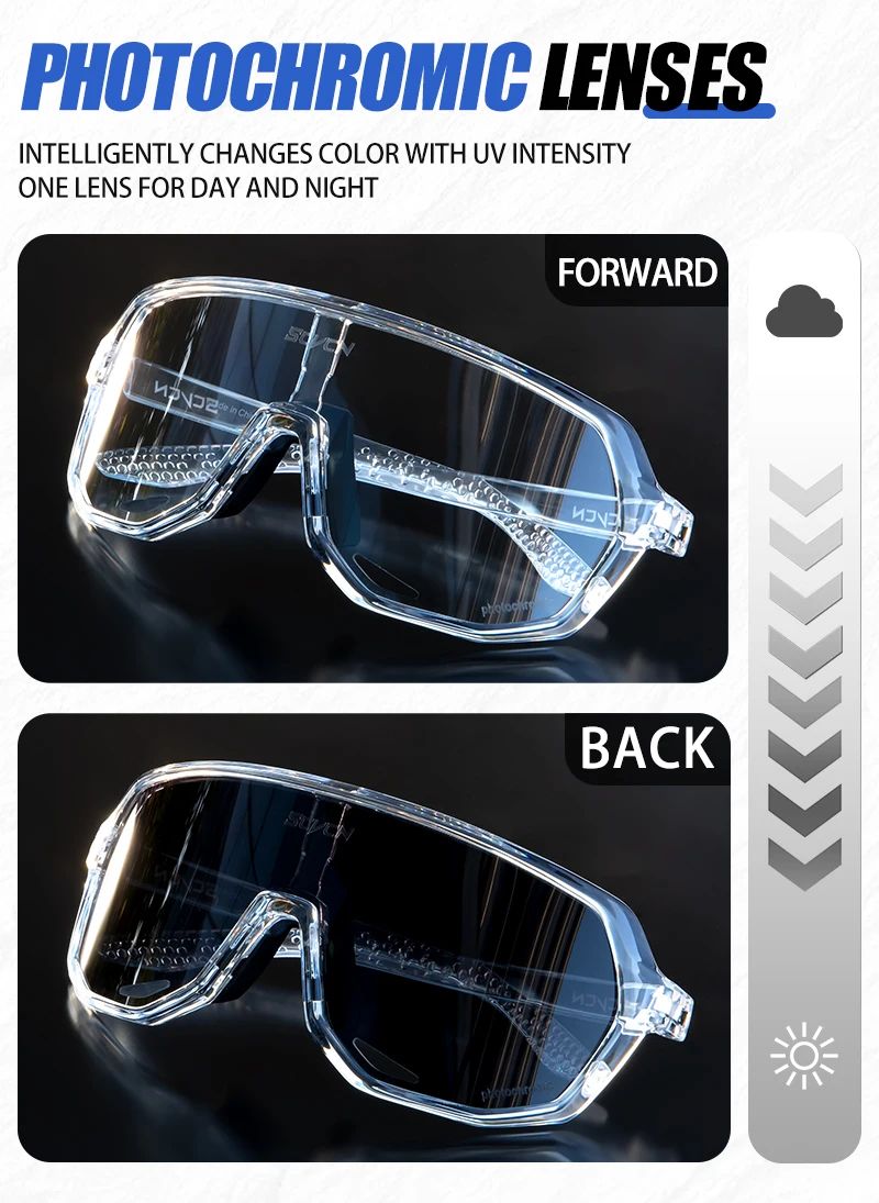 SCVCN Men Bike Photochromic Glasses Cycling Sunglasses for Women Sports Running MTB Biking Eyewear Road Mountain Bicycle Goggle