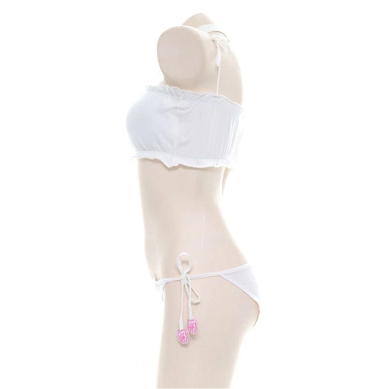 Anime Cute Cat Paw Bikini Swimsuit Costume Summer Beach Mini Lovely Cats Bell Swimwear Uniform Cosplay Cats Hollow Bra
