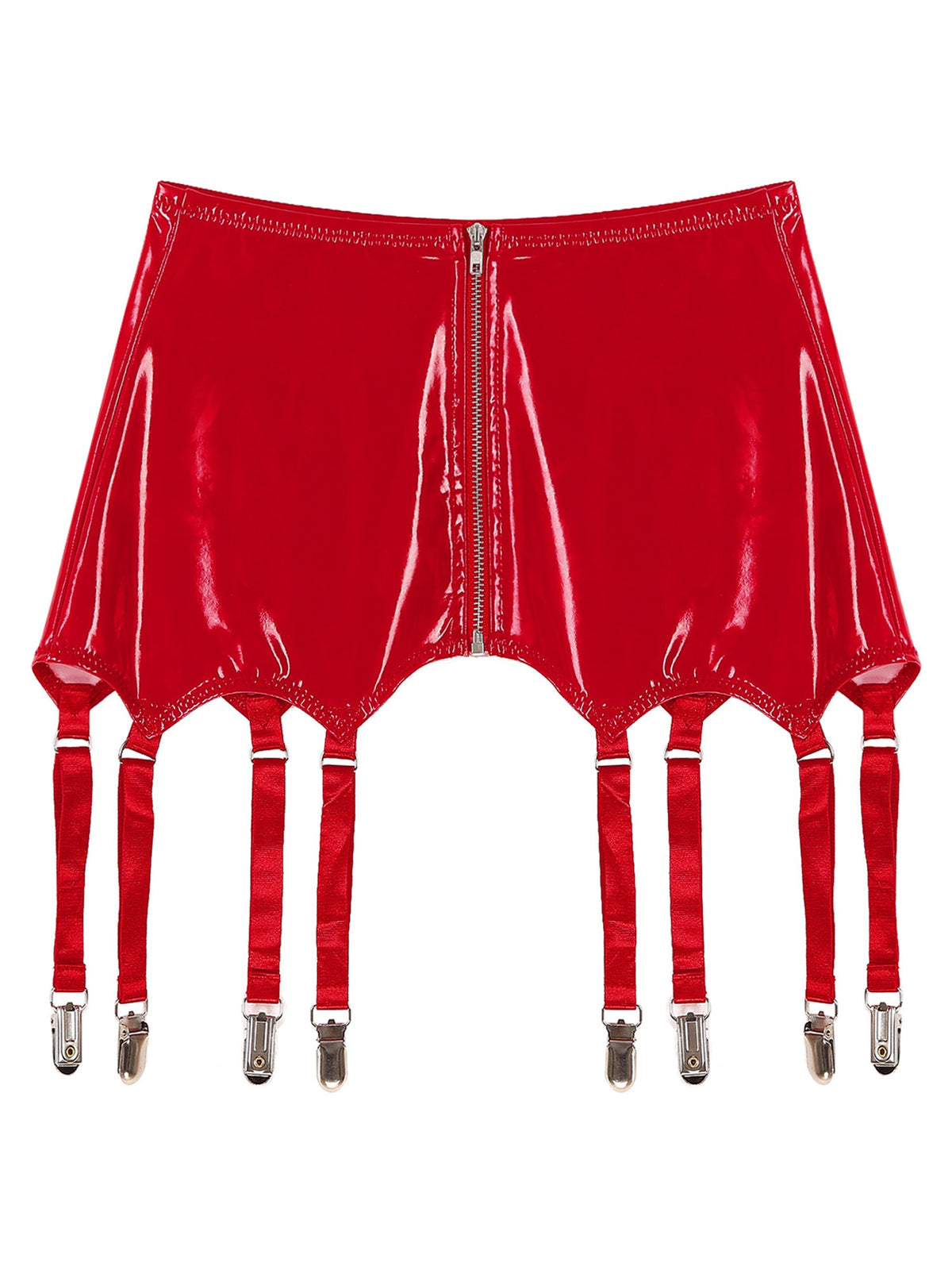 Womens Garters Latex Skirts Ladies Suspender Belt Wet Look Patent Leather Mini Skirts Garters with Metal Clips Clubwear Costume
