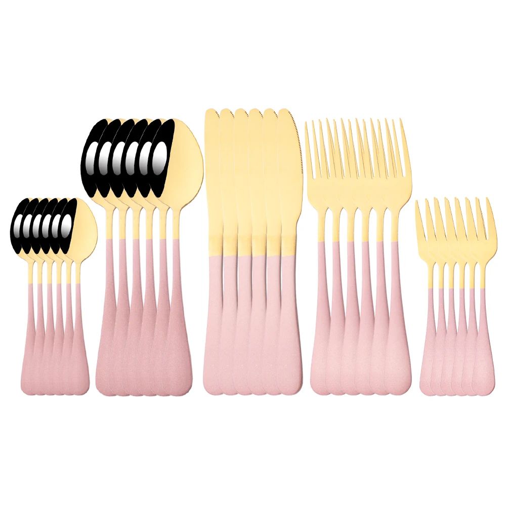 6/30Pcs Rainbow Dinnerware Stainless Steel Cutlery Set Knife Cake Fork Tea Spoon Flatware Set Kitchen Silverware Tableware Set