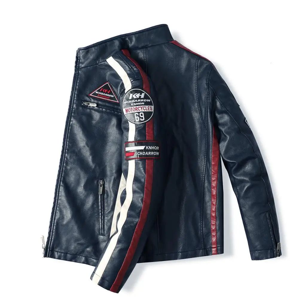 New Motorcycle Jacket For Men In Autumn/Winter 2020 Fashion Casual Leather Embroidered Flight Jacket In Winter Velvet Pu Jacke