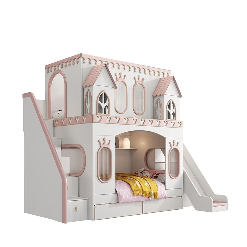 Castle princess bed, children's bed, girl's bedroom, double bed, tree hole, solid wood