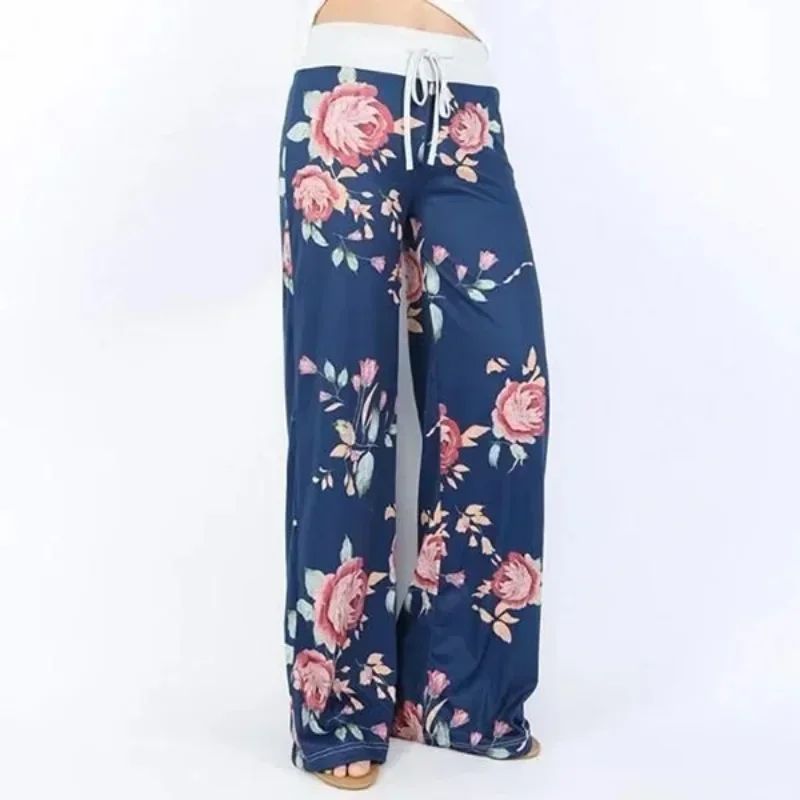 Plus Size L-8XL Fashion Women Casual Loose Stretch Printing Long Wide Leg Yoga Pants Drawstring Lounge Pants Pajama Pants