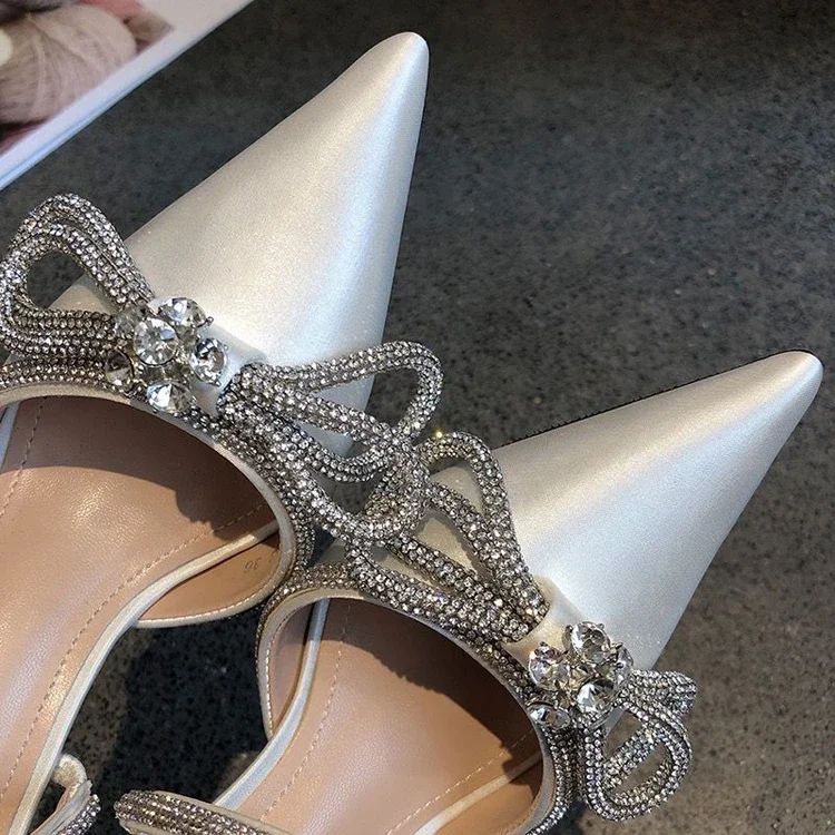 Imitation Sandals and Butterfly Knot for Women, High Heels, Narrow Slippers, Party Bombs, Luxury Wedding Shoes, Summer Fashion