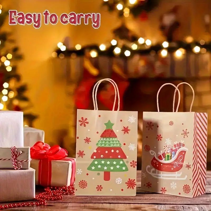 Christmas Kraft Paper Handbags 2026 Xmas Gifts Bag Merry Christmas Decor For Home Cristmas Navidad New Year Packing Bags