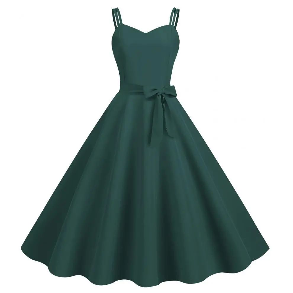 Sexy French Style Summer Vintage Hepburn Large Swing Dress Sleeveless Gown for Women in Red Blue And Pink Colors
