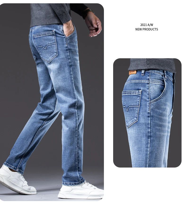 Autumn Winter New Business Men's Jeans Classic Fashion Stretch Washed Casual Denim Trousers Comfortable Straight Male pants