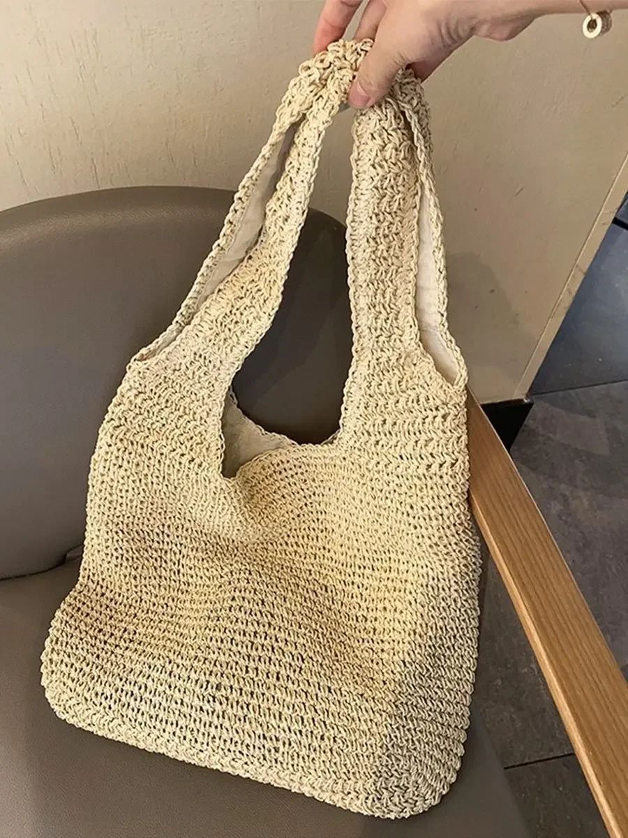 Fashion Straw Women Shoulder Bags Paper Woven Female Handbags Large Capacity Summer Beach Straw Bags Casual Tote Purses