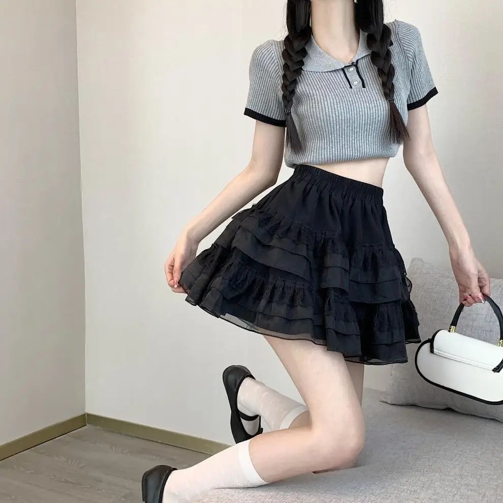Plus Size New Style Pure Desire Aesthetic Mini Dress Net Yarn Fairy Puff Skirt High-Waisted Slimming Lace Cake A- Line Skirt ...