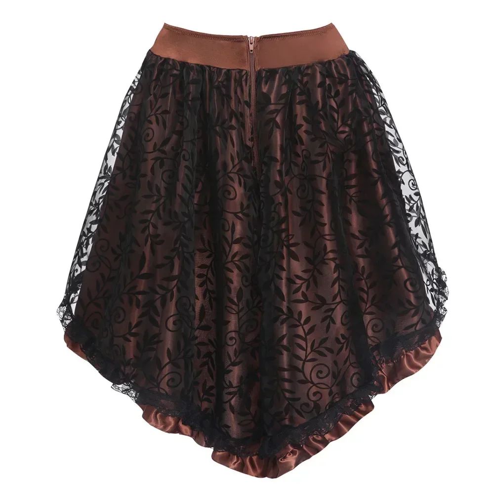 Steampunk Women Lace Floral Skirt Asymmetrica Renaissance Victorian Pirate Medieval Sexy Gothic Corset Skirts Matching