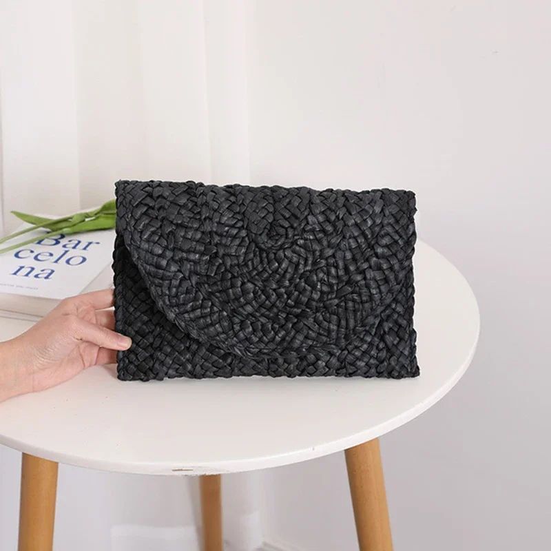 Fashionable Corn Husk Straw Bags Hand-woven Women Clutch Envelope Handbag Long Purse for Female Summer Beach Bag Bolsa 2024