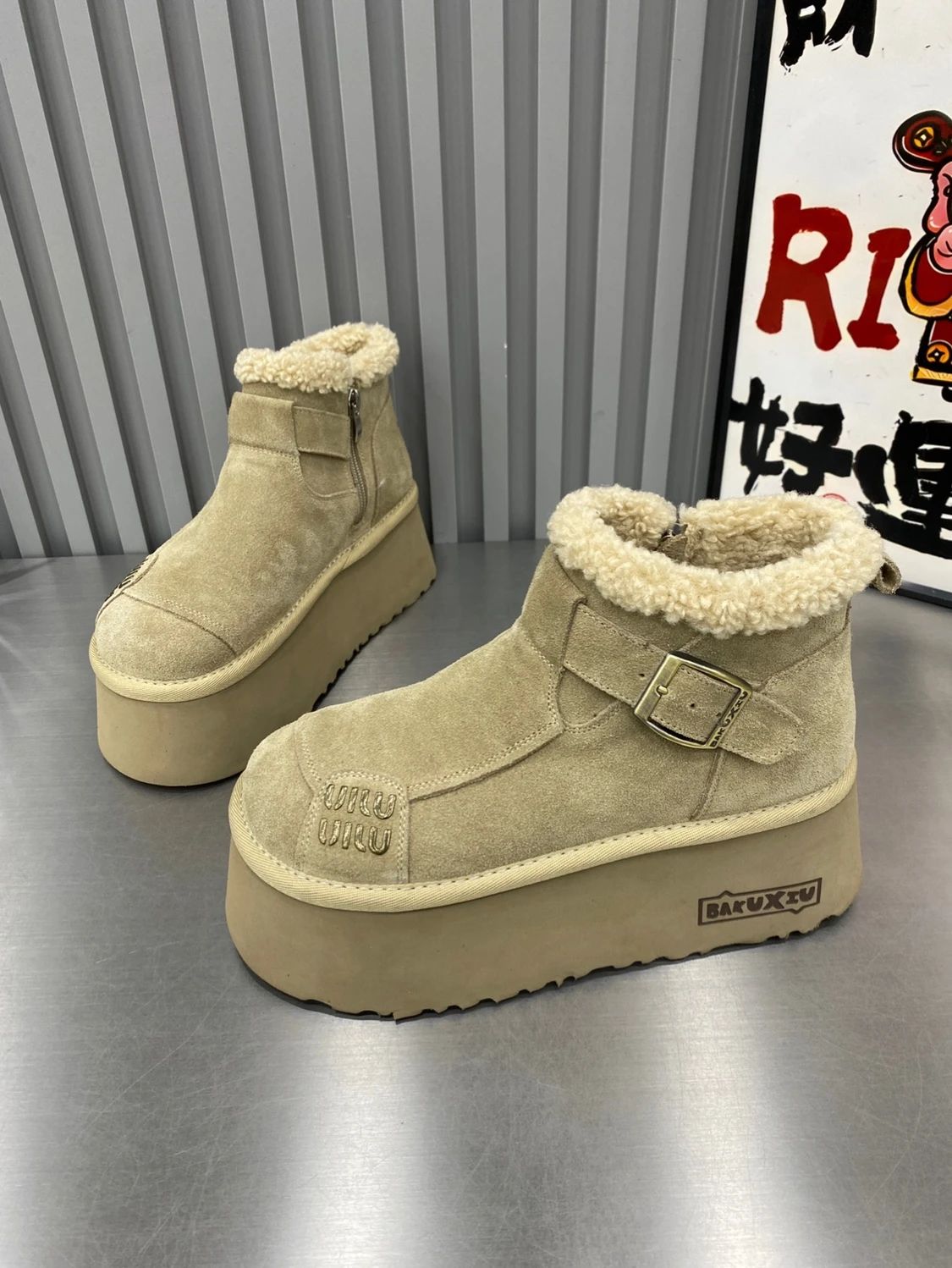 2024 New Fur Platform Women Ankle Boots Flats Suede Warm Shoes Woman Trend Designer Brand Short Plush Cozy Femme Snow Botas
