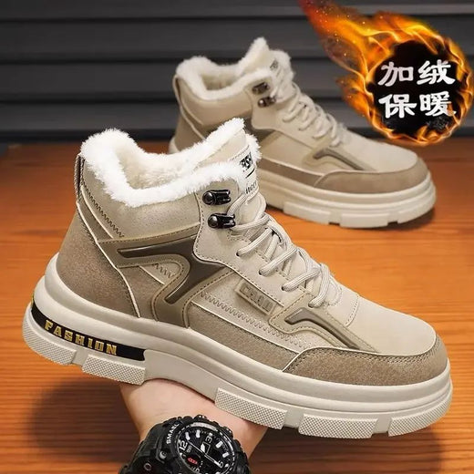 Winter Men's Boots Warm Plush Snow Boots Warm Comfortable Anti Slip Outdoor Short Boots Lace Up Non-slip Men Shoes Zapatos
