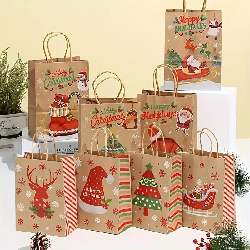 Christmas Kraft Paper Handbags 2026 Xmas Gifts Bag Merry Christmas Decor For Home Cristmas Navidad New Year Packing Bags