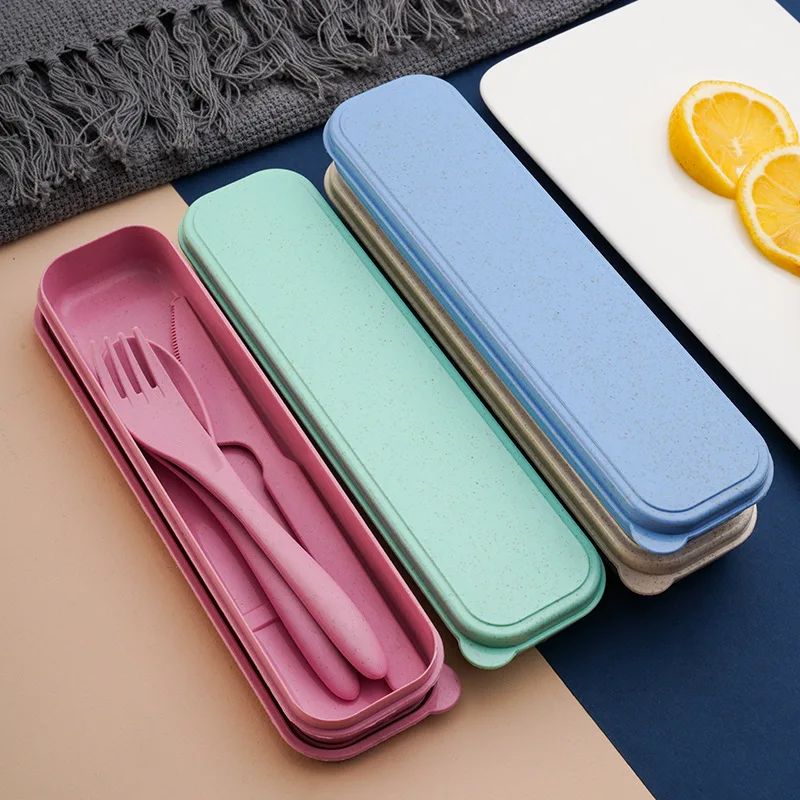 Creative portable cutlery box knife, fork and spoon set plastic student canteen travel portable three-piece set