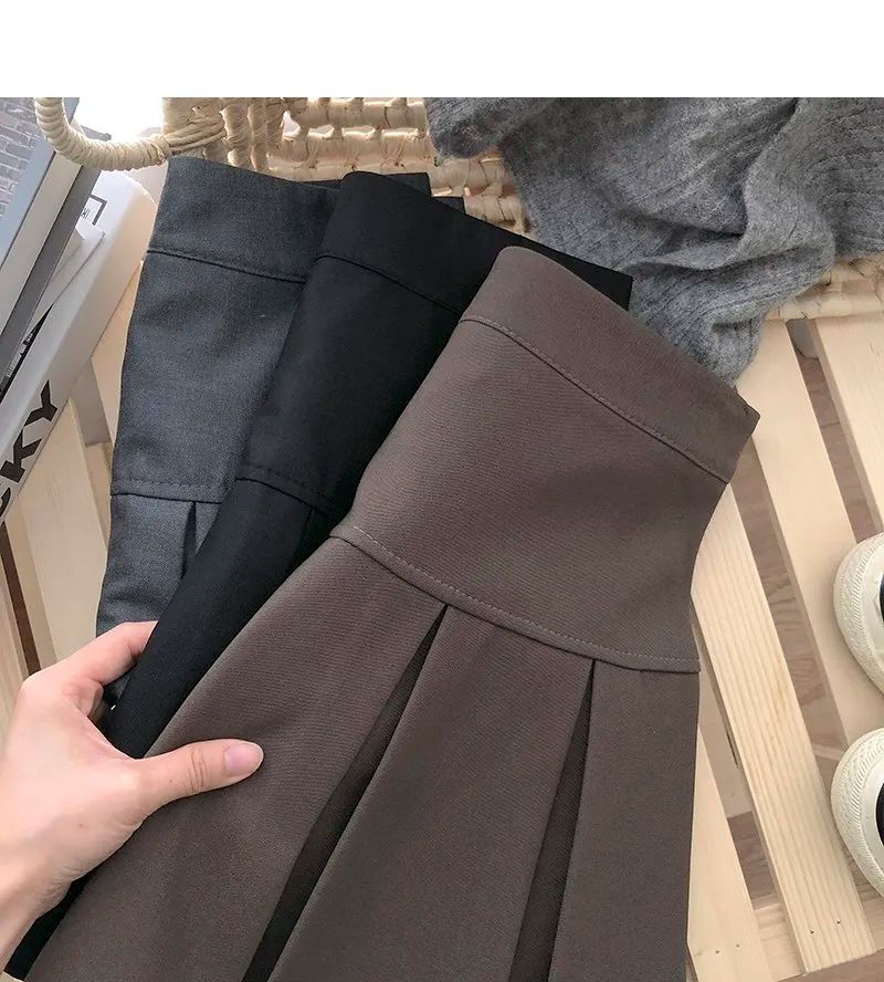 Vintage Brown Pleated Skirt Women Spring Summer Korean Style Y2K High Waisted A-line Mini Skirts Preppy Style Girls Causal