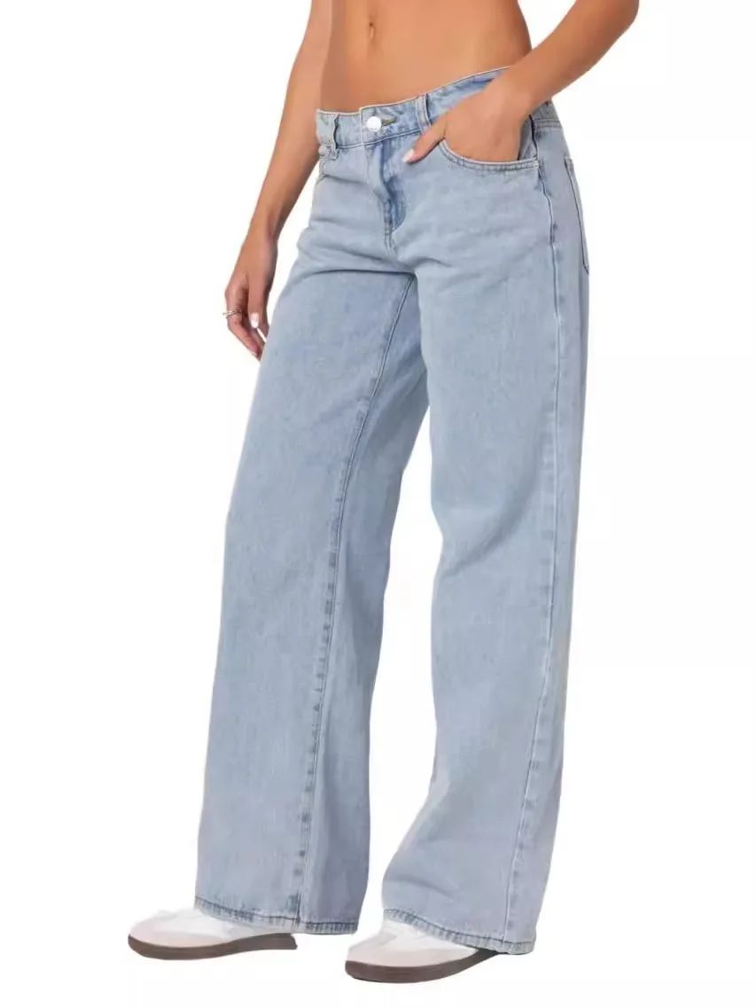Fashionable Russian Women's Jeans High Waist Wide Leg Floor-Length Old Fashion Decorative Long Version of Women's Jeans